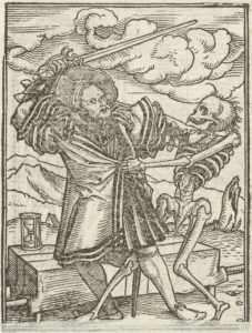 Holbein's Dance of Death shows us the aristocrat who, like Laocoon, is pulled down by death, the great destroyer.