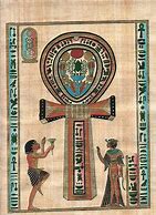 Ankh hieroglyph offered by Osiris to those whose hearts balanced in the scale of maat.